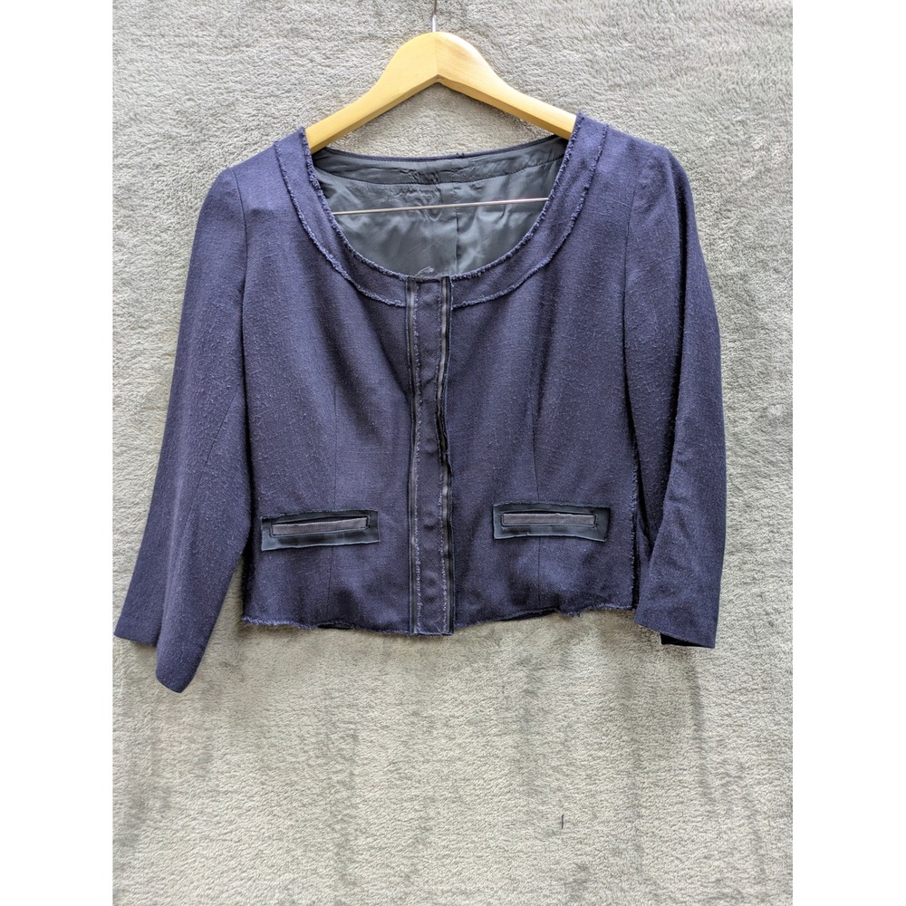 Dark Academia Raw Hem Cropped Jacket Womens 36 Beymen Club Navy Blue Denim